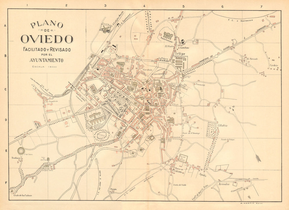 OVIEDO. Plano antiguo de la cuidad. Antique town/city plan. MARTIN c1911 map