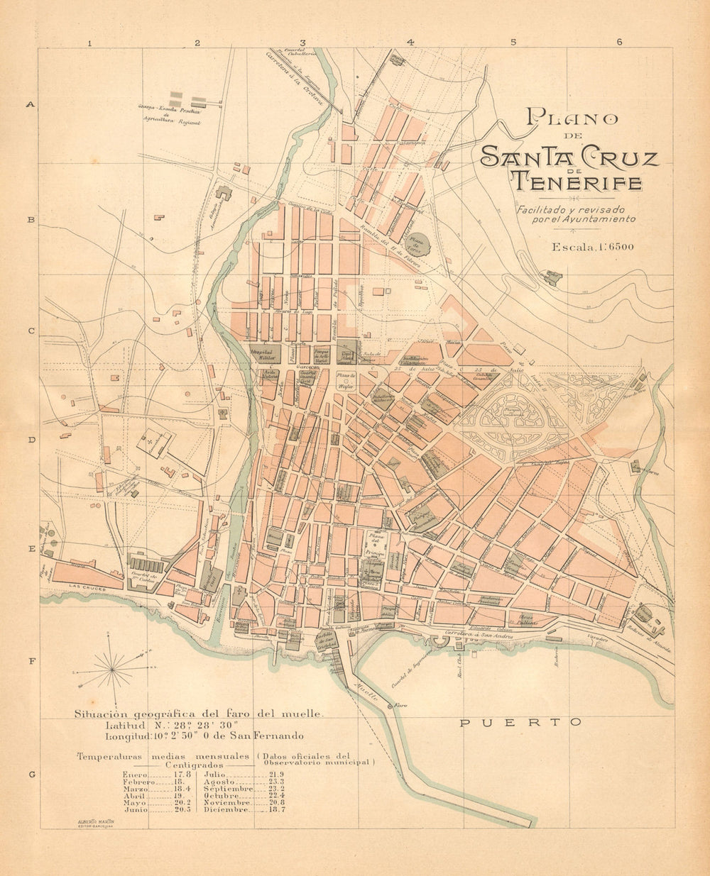 SANTA CRUZ DE TENERIFE. Plano antiguo cuidad Antique town plan. MARTIN c1911 map