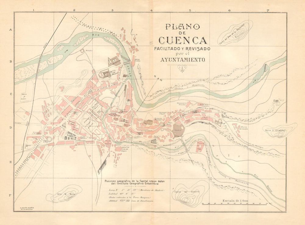 CUENCA. Plano antiguo de la cuidad. Antique town/city plan. MARTIN c1911 map