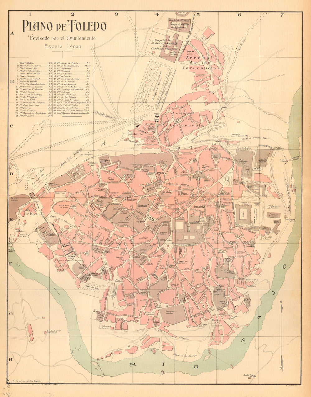 TOLEDO. Plano antiguo de la cuidad. Antique town/city plan. MARTIN c1911 map