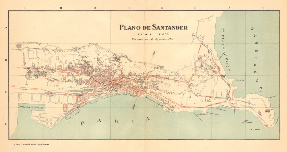 SANTANDER. Plano antiguo de la cuidad. Antique town/city plan. MARTIN c1911 map