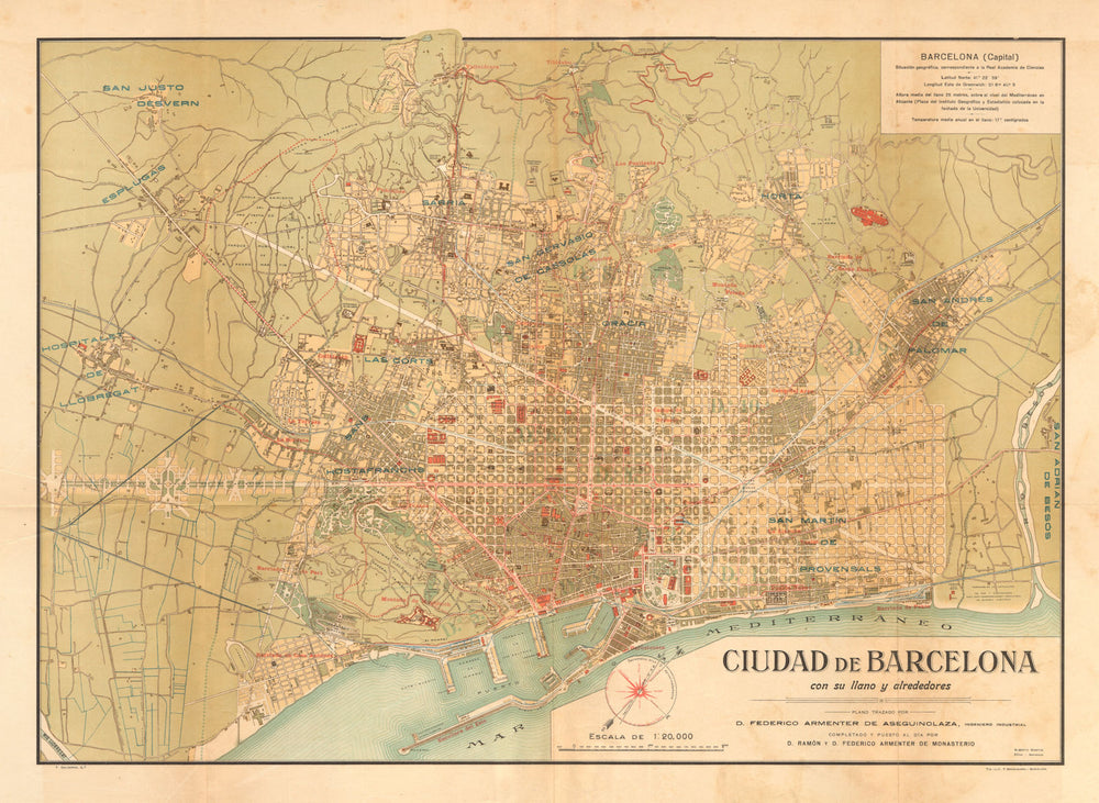 BARCELONA. Plano antiguo de la cuidad. Antique town/city plan. MARTIN c1911 map