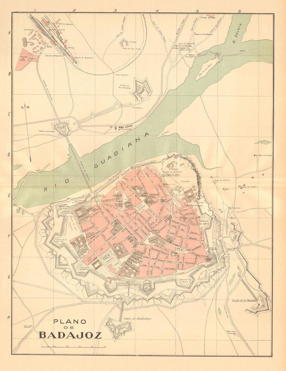 BADAJOZ BAAJOS. Plano antiguo cuidad. Antique town/city plan. MARTIN c1911 map