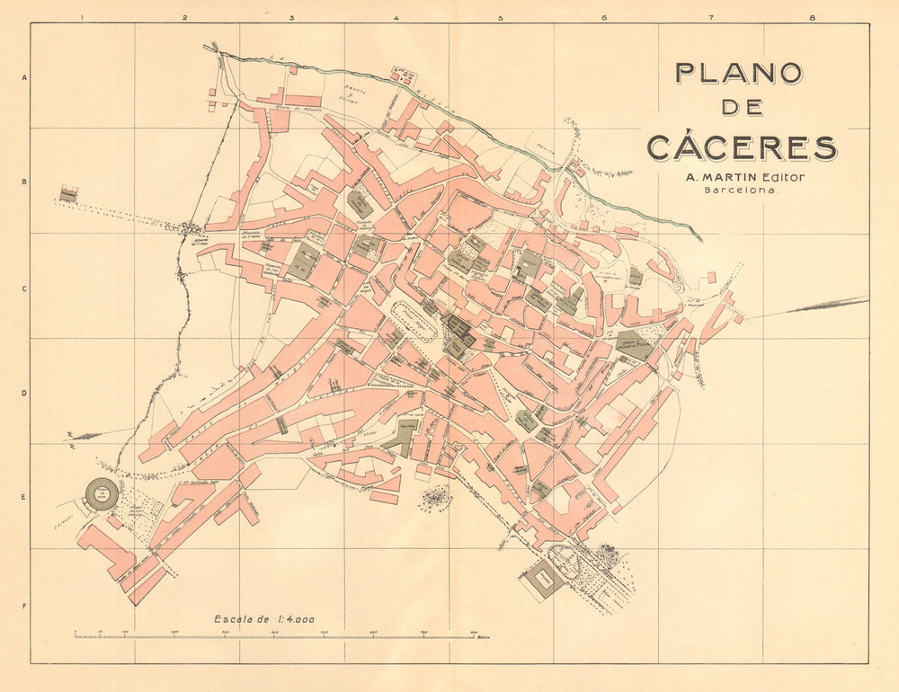 CÁCERES. Plano antiguo de la cuidad. Antique town/city plan. MARTIN c1911 map