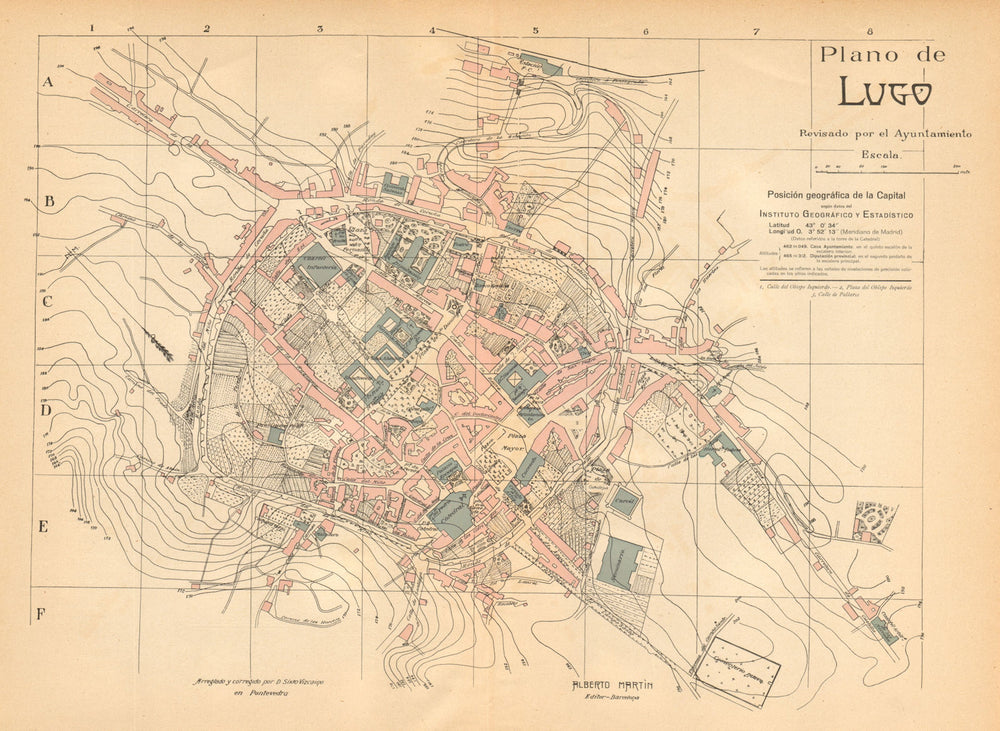 LUGO. Plano antiguo de la cuidad. Antique town/city plan. MARTIN c1911 old map
