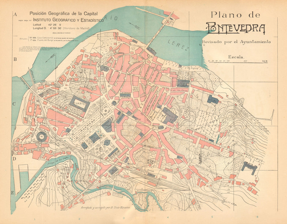 PONTEVEDRA. Plano antiguo de la cuidad. Antique town/city plan. MARTIN c1911 map