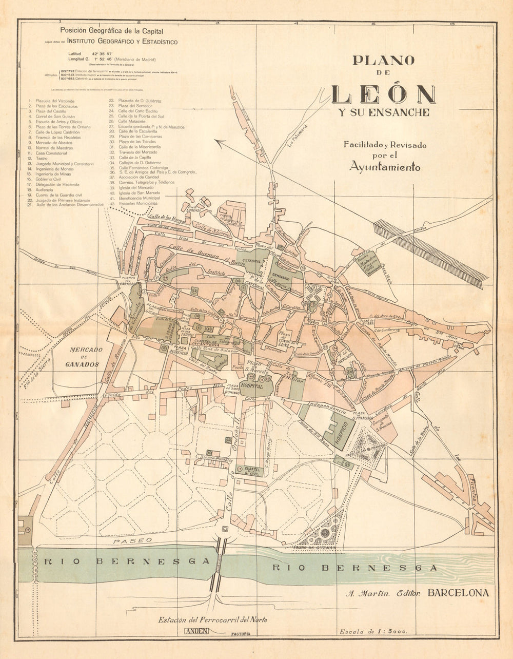 LEON León. Plano antiguo de la cuidad. Antique town/city plan. MARTIN c1911 map