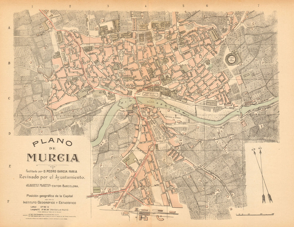 MURCIA. Plano antiguo de la cuidad. Antique town/city plan. MARTIN c1911 map