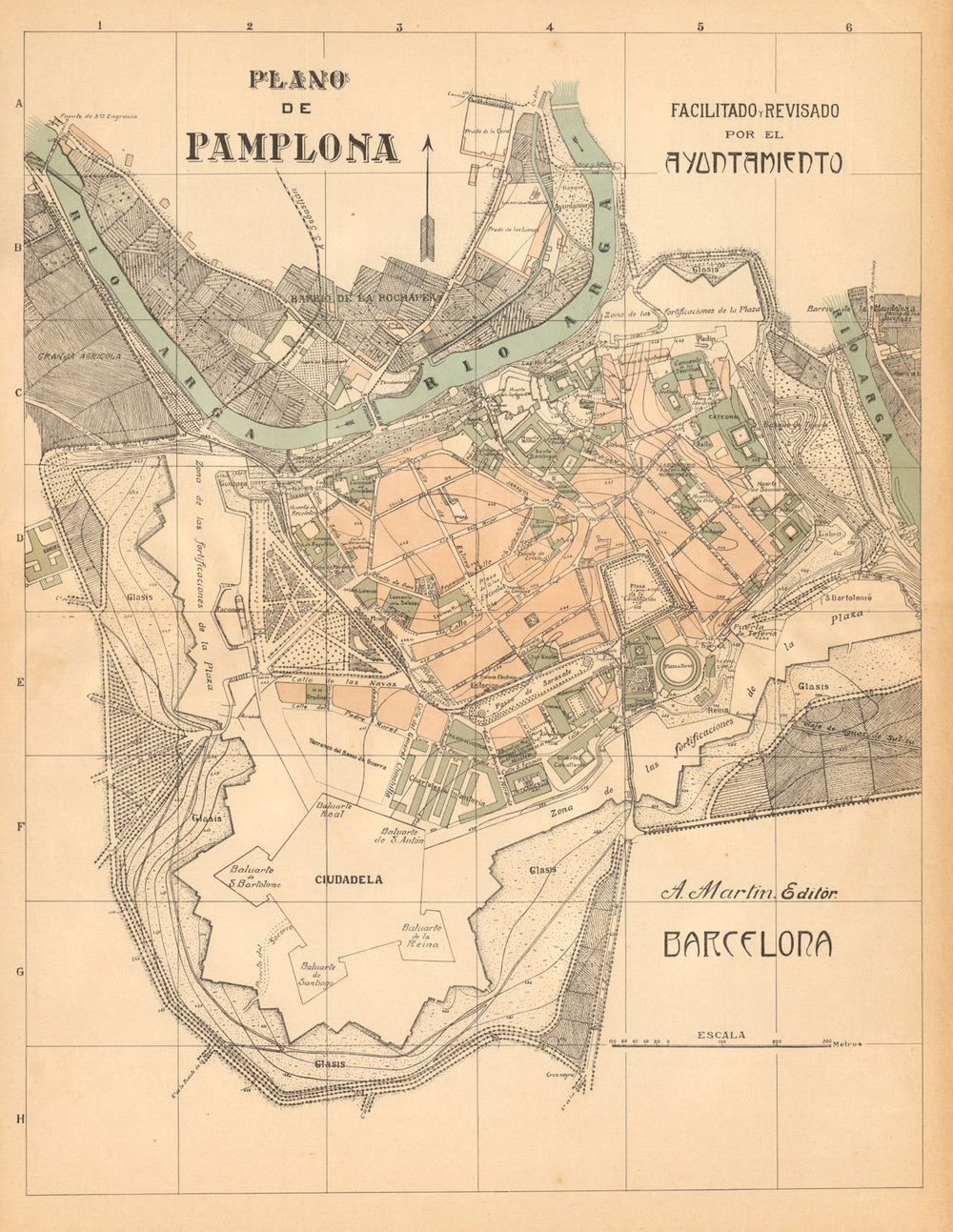 PAMPLONA. Plano antiguo de la cuidad. Antique town/city plan. MARTIN c1911 map
