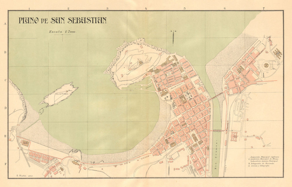 SAN SEBASTIAN DONOSTIA. Plano antiguo cuidad Antique town plan. MARTIN c1911 map