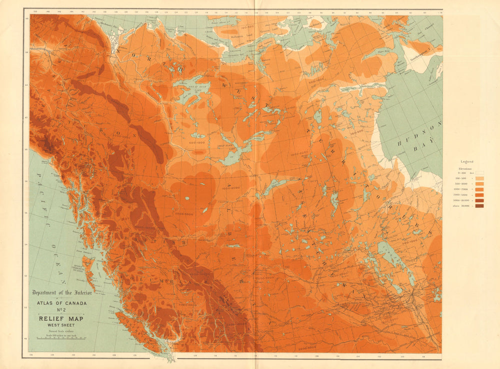 WESTERN CANADA relief. British Columbia Alberta Yukon. WHITE 1906 old map