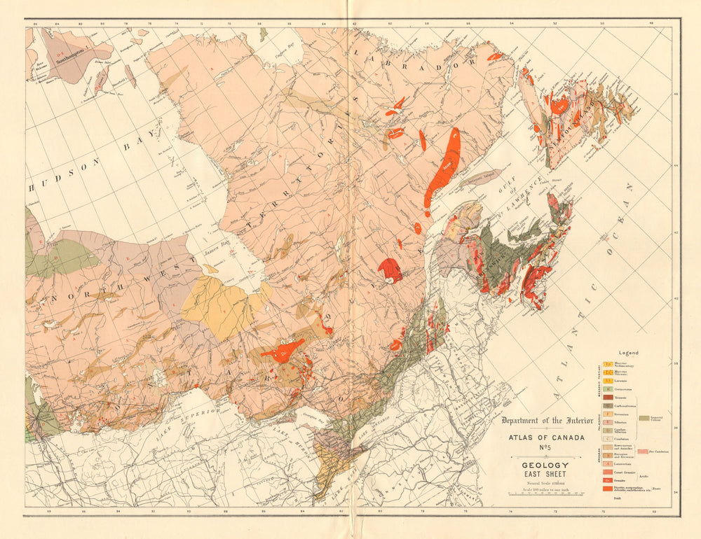 EASTERN CANADA GEOLOGY geological. Maritimes Quebec Ontario. WHITE 1906 map