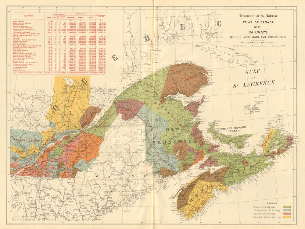 CANADA Railways. Quebec/Maritime Provinces. Intercolonial. Grand Trunk 1906 map