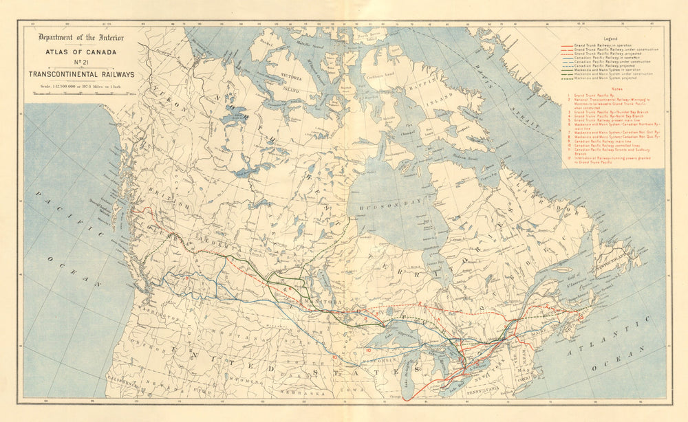 CANADA Transcontinental railways Canadian Pacific Grand Trunk Mackenzie 1906 map