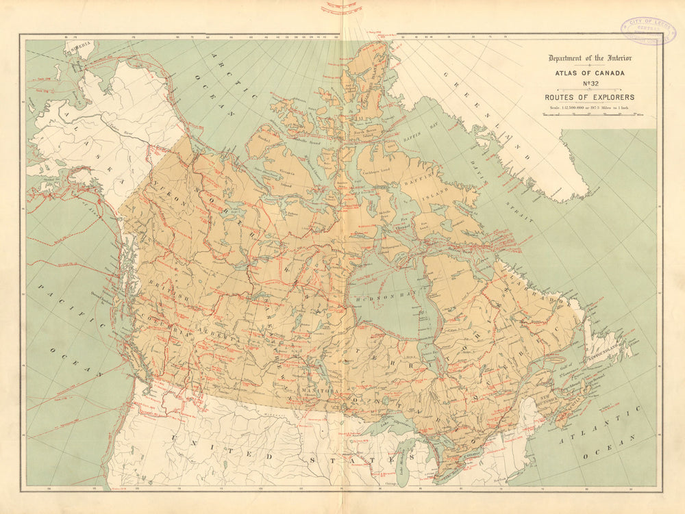 CANADA. Routes of explorers. Canadian exploration. WHITE 1906 old antique map