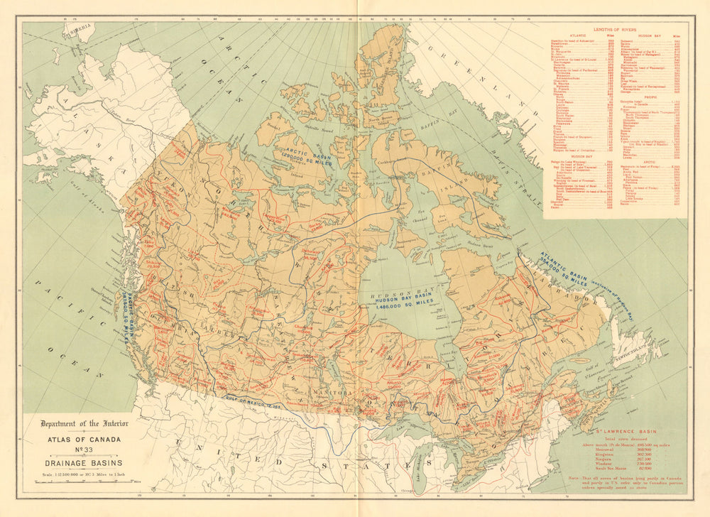 CANADA. Drainage basins. Watersheds. Drainage divides. WHITE 1906 old map