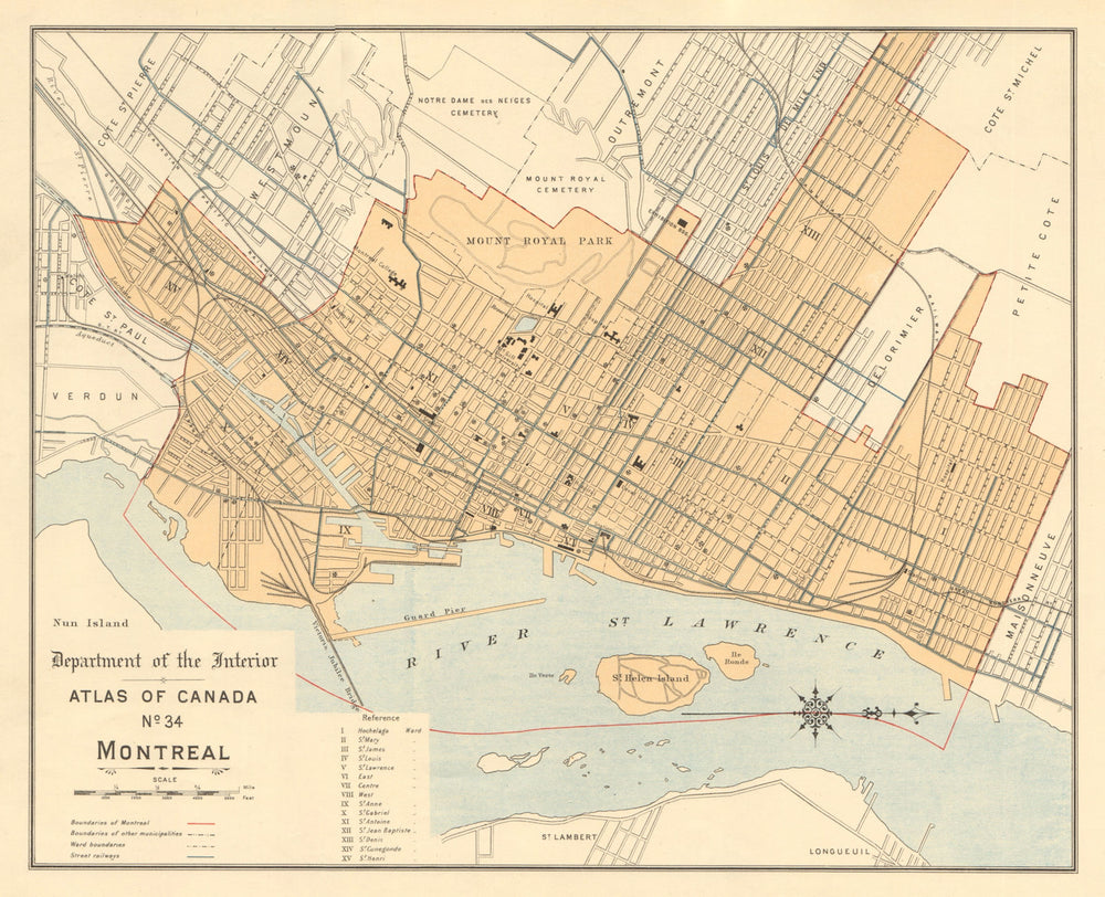 MONTREAL town city plan de la ville. Montréal. Québec, Canada. WHITE 1906 map