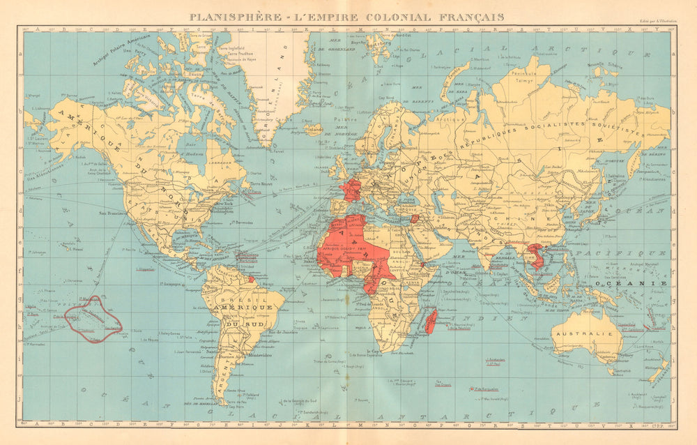 FRENCH EMPIRE Colonial Français. French West/Equatorial Africa &c 1938 old map