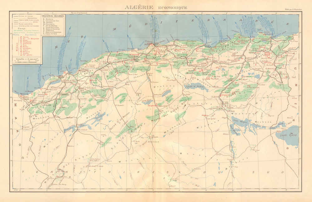 FRENCH ALGERIA ECONOMIC & RESOURCES. Algerie - Economique. Minerals 1938 map