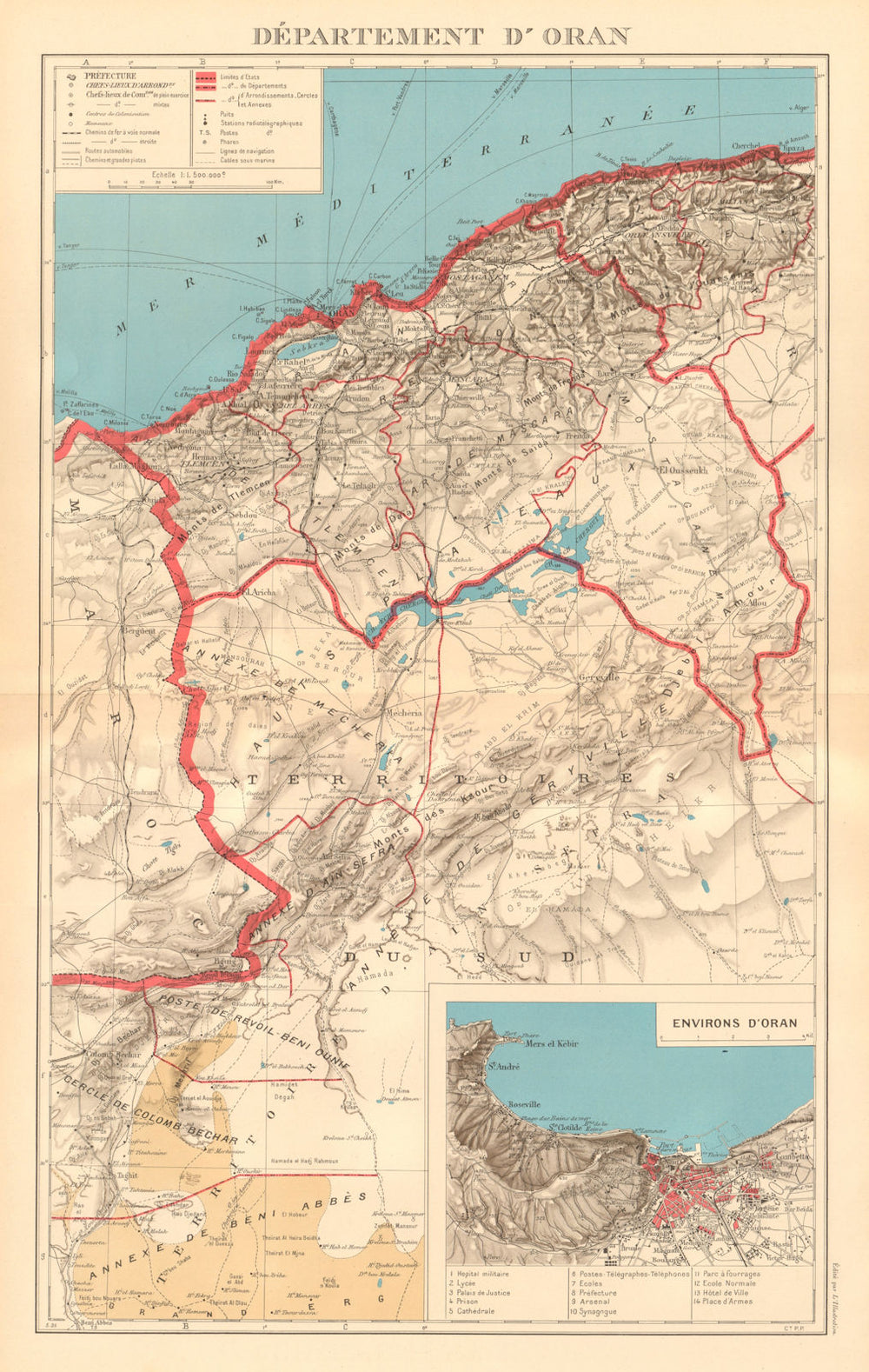 FRENCH ALGERIA. Departement d'Oran. Oran environs & city plan 1938 old map