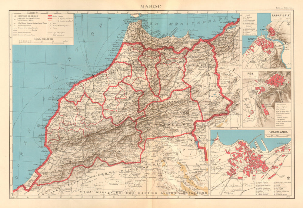FRENCH MOROCCO. Maroc Protectorat français. Rabat Fez Casablanca plans 1938 map