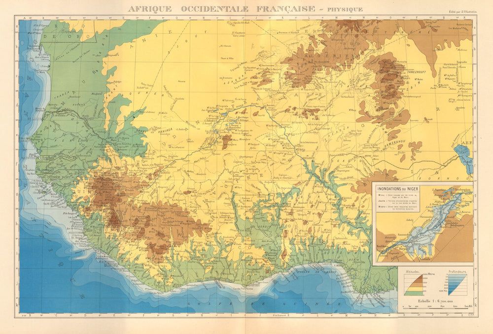 FRENCH WEST AFRICA. Afrique Occidentale Française. Plan of Niger floods 1938 map