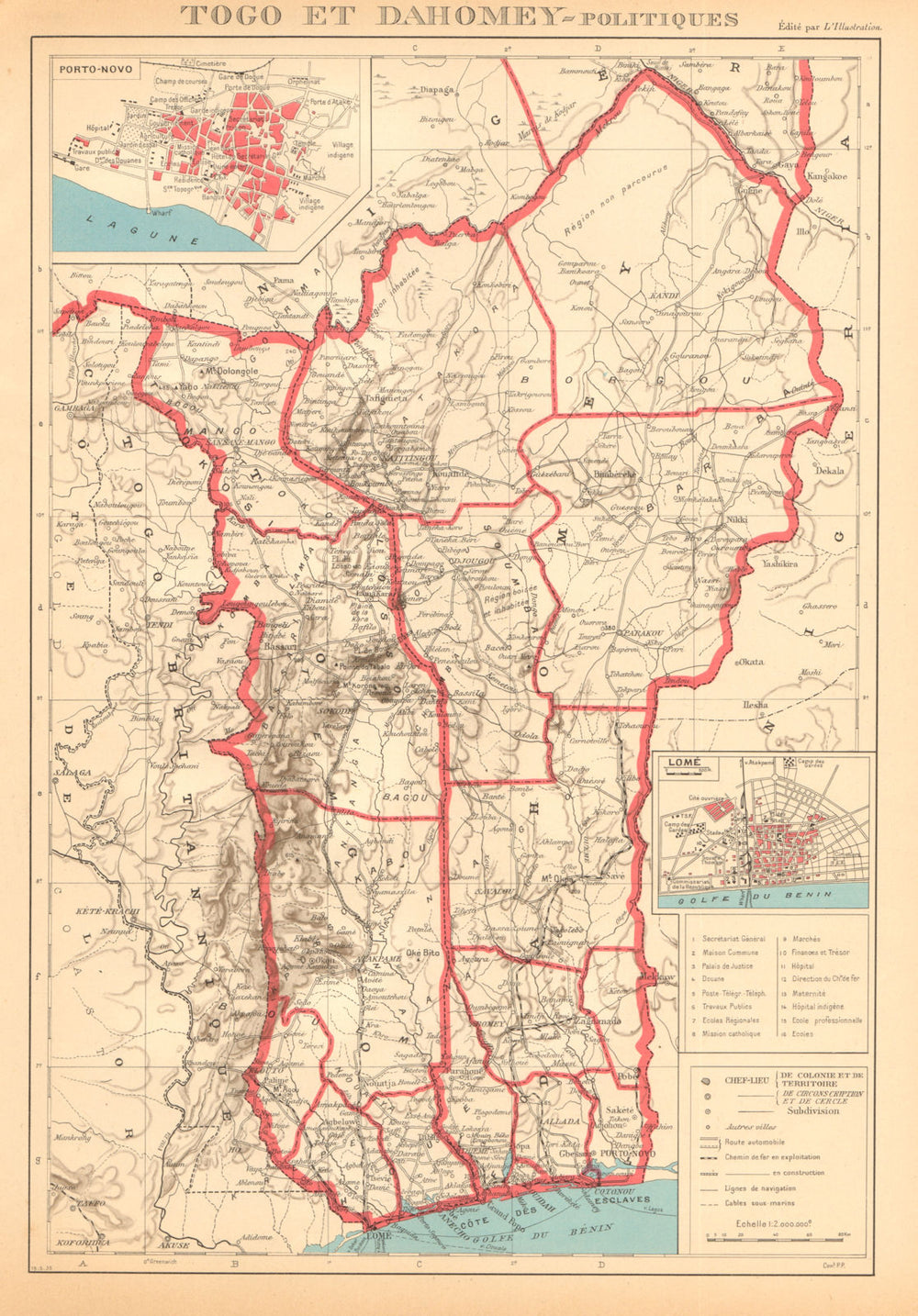 COLONIAL TOGO & BENIN (Dahomey). Porto Novo & Lomé city ville plans 1938 map
