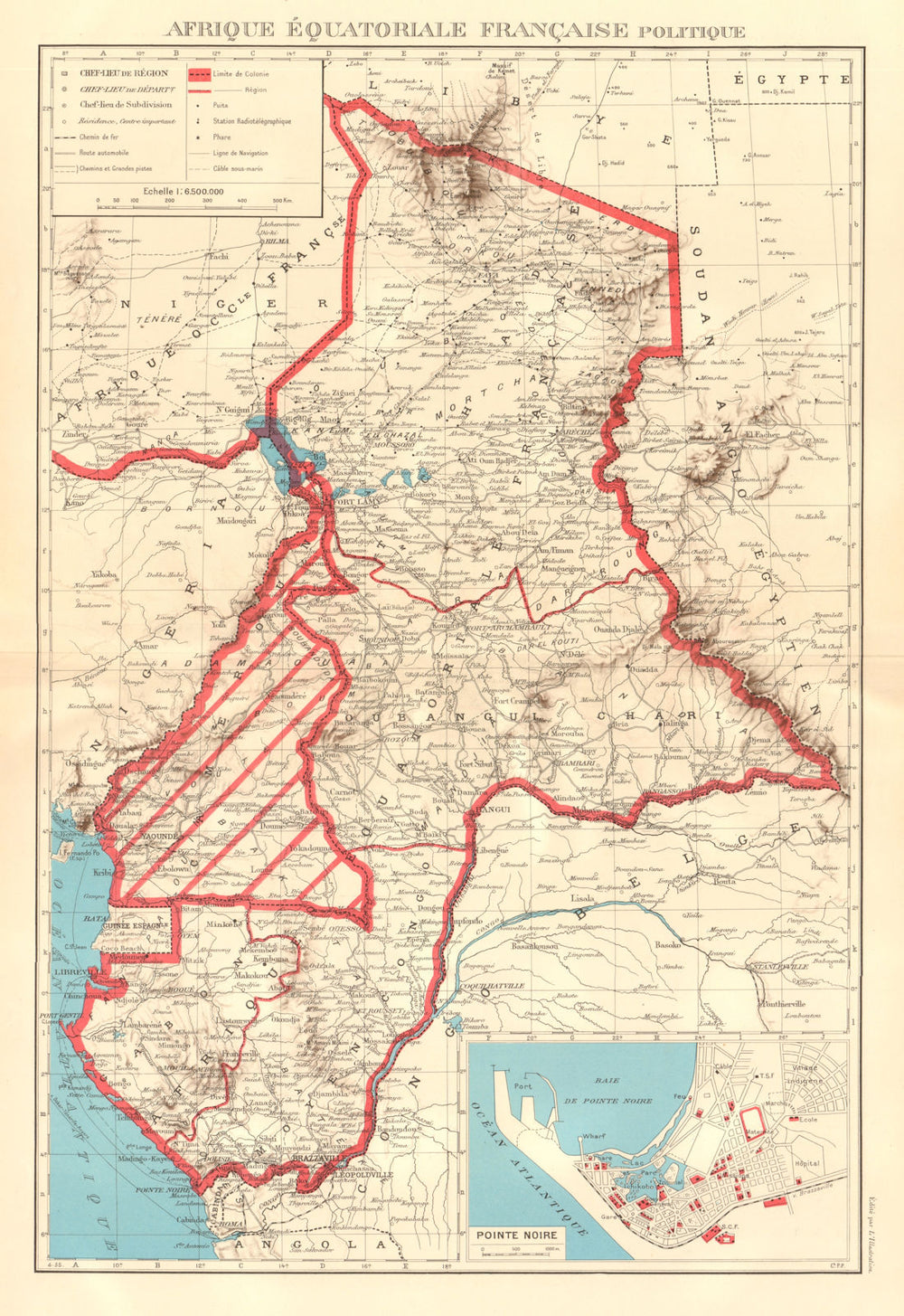 FRENCH EQUATORIAL AFRICA. Afrique équatoriale française.  Pointe Noire 1938 map