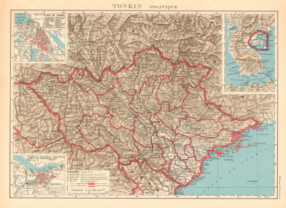 TONKIN. French Indochina Indochine Vietnam. Hanoi & Haiphong city plans 1938 map