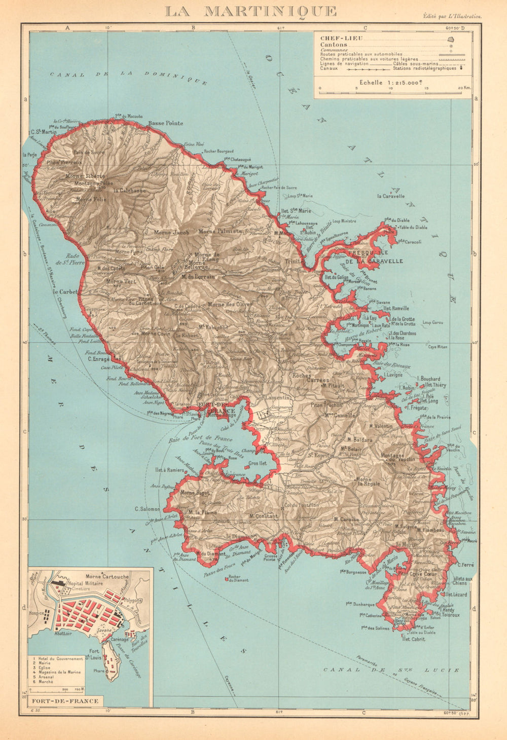 MARTINIQUE. Fort-de-France plan. Antilles françaises French West Indies 1938 map