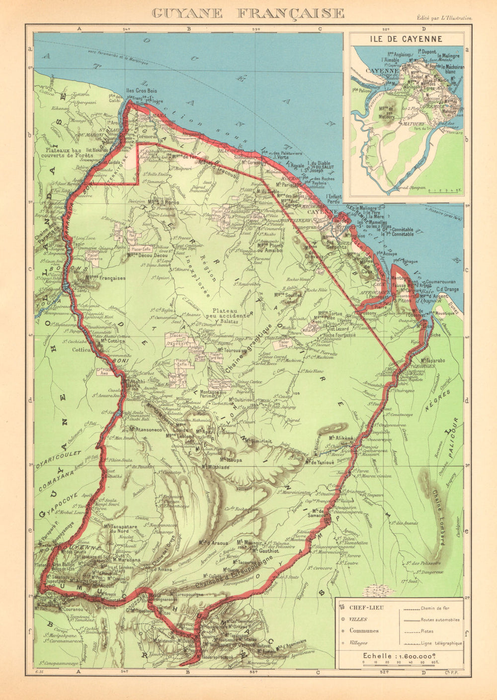 FRENCH GUIANA. Guyane Française. Île de Cayenne plan 1938 old vintage map