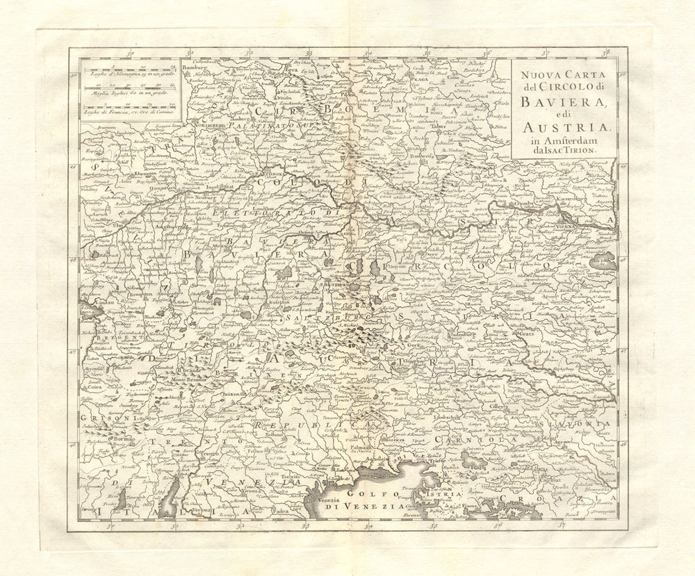 'Nuova Carta del Circolo di Baviera e di Austria by Isaak TIRION 1740 old map