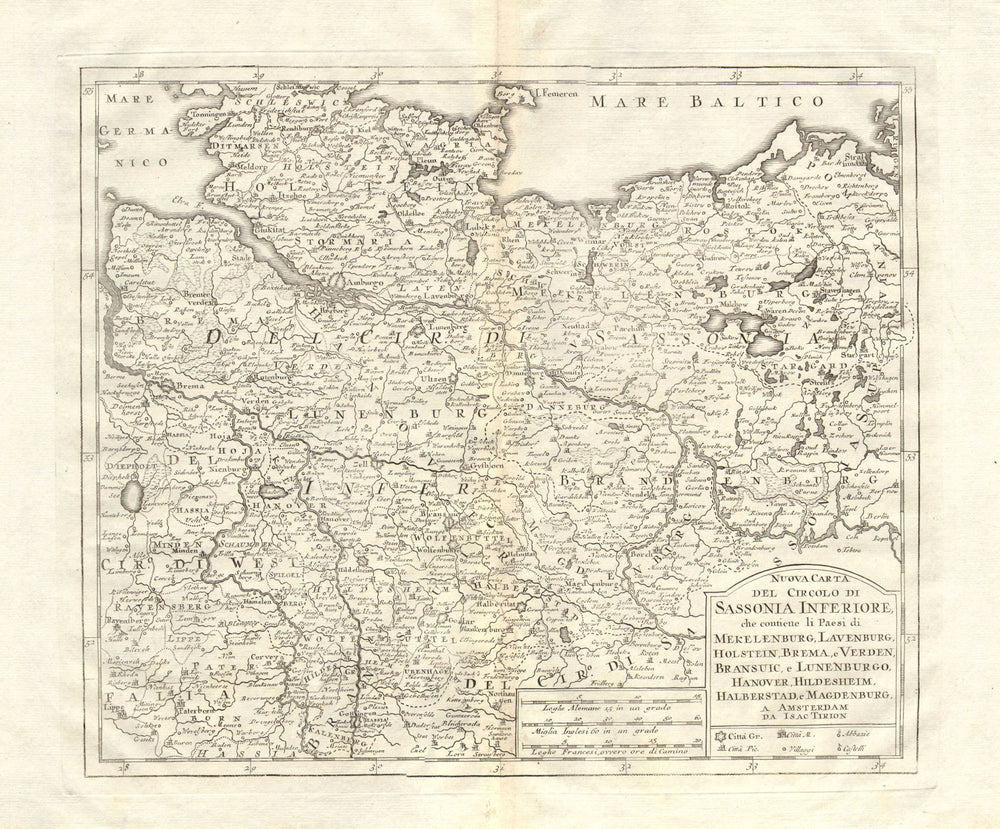 'Nuova Carta del Circolo di Sassonia Inferiore..', by Isaak TIRION 1740 map