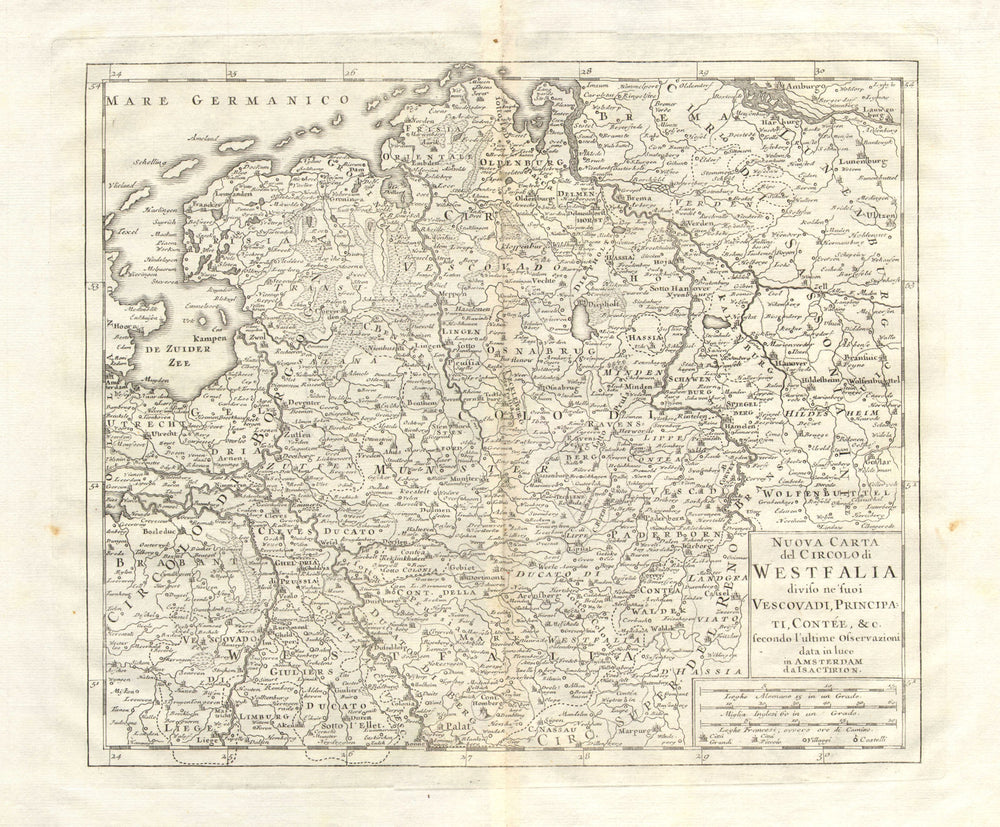 'Nuova Carta del Circolo di Westfalia', by Isaak TIRION 1740 old antique map
