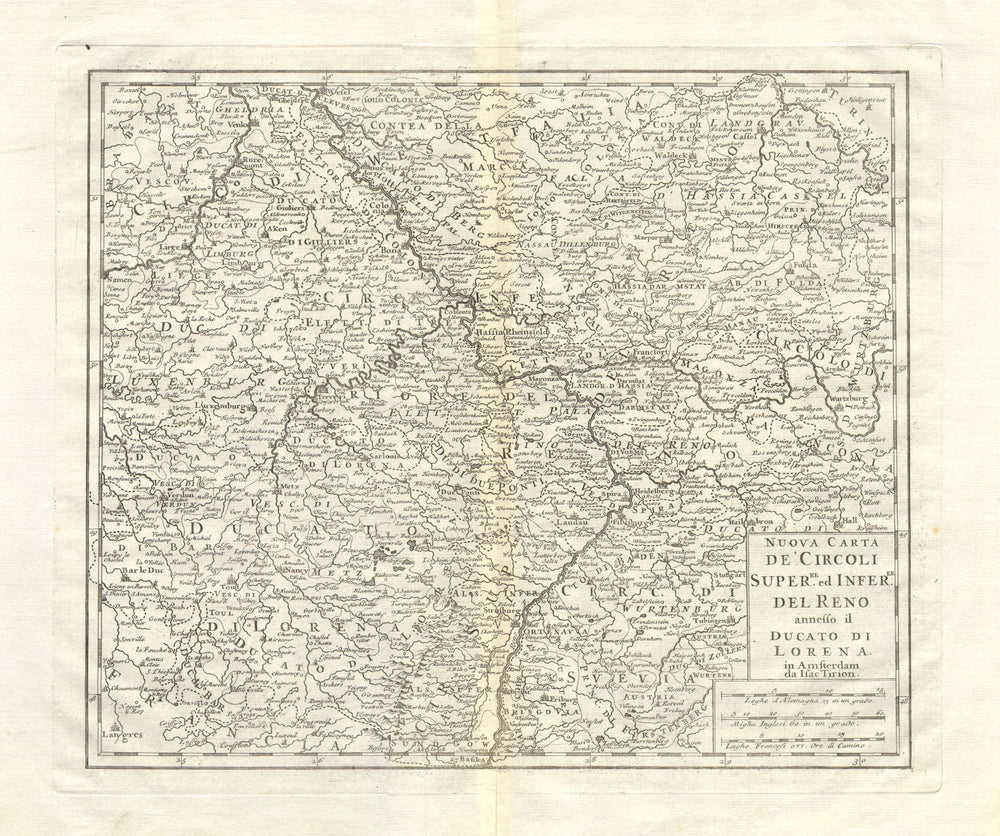 'Nuova Carta de Circolo … del Reno [&] ducato di Lorena'. Isaak TIRION 1740 map