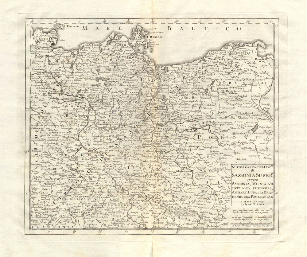 'Nuova Carta del Circolo di Sassonia Superiore' by Isaak TIRION 1740 old map