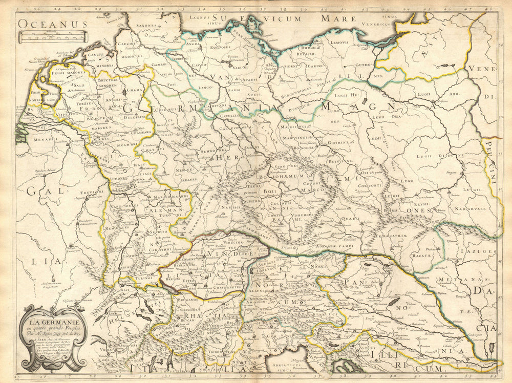 'La Germanie en quatre grands peuples' by Nicholas SANSON 1651 old antique map