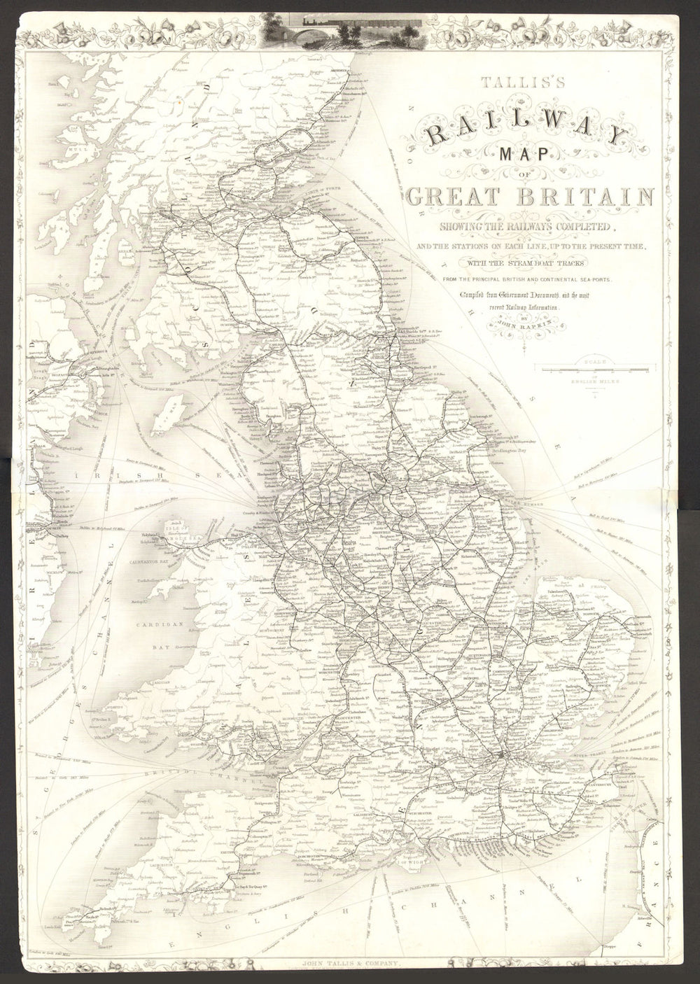'Tallis's Railway Map of Great Britain'. Antique map by John RAPKIN 1851