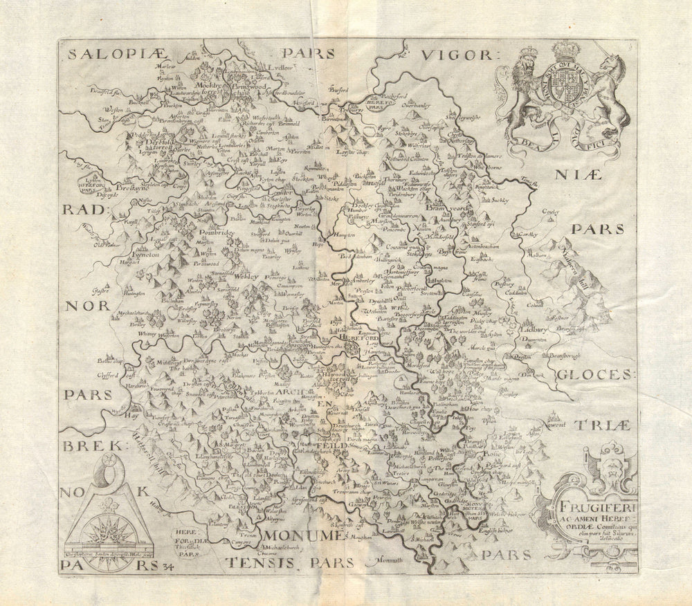 HEREFORDSHIRE. 'Frugiferi ac ameni Herefordiae comitatus'. SAXTON/HOLE 1637 map