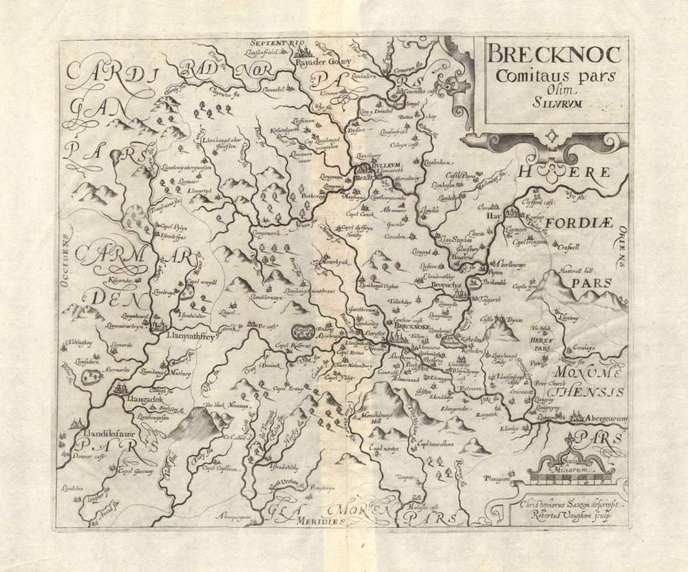 BRECKNOCKSHIRE. 'Brecknoc comitatus pars olim Silurum'. SAXTON/VAUGHAN 1637 map