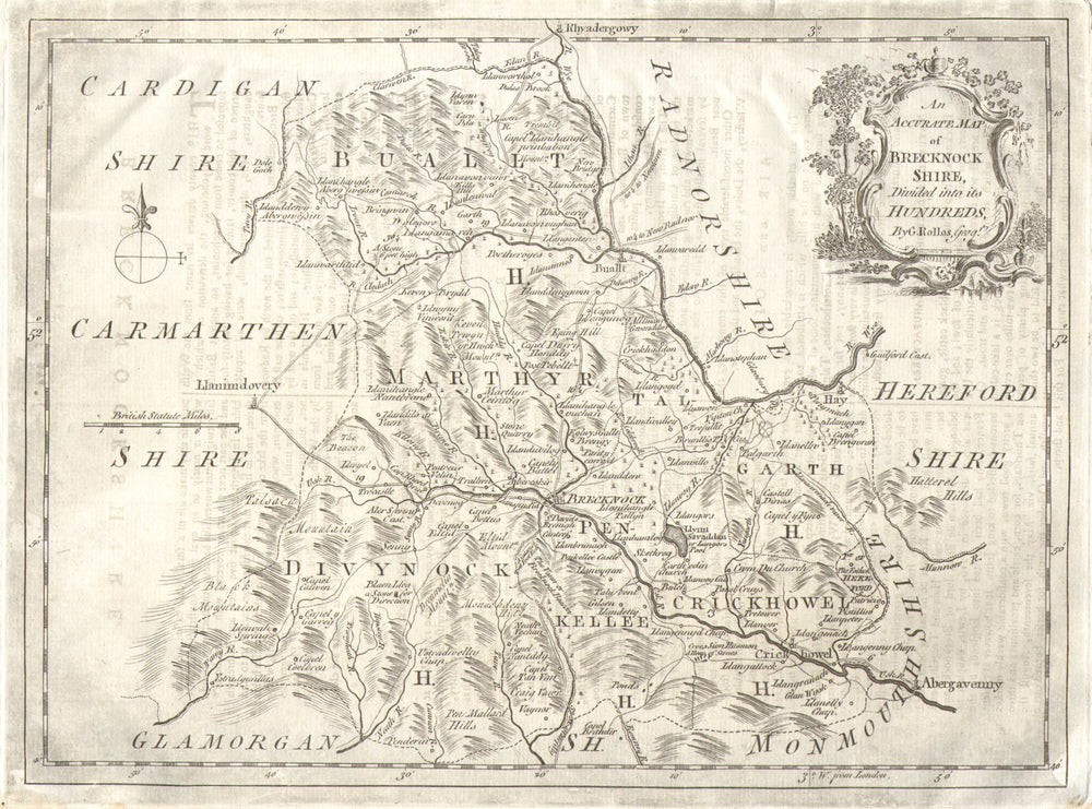 'An accurate map of Brecknockshire'. ROLLOS. Brecon Beacons. Breconshire 1769