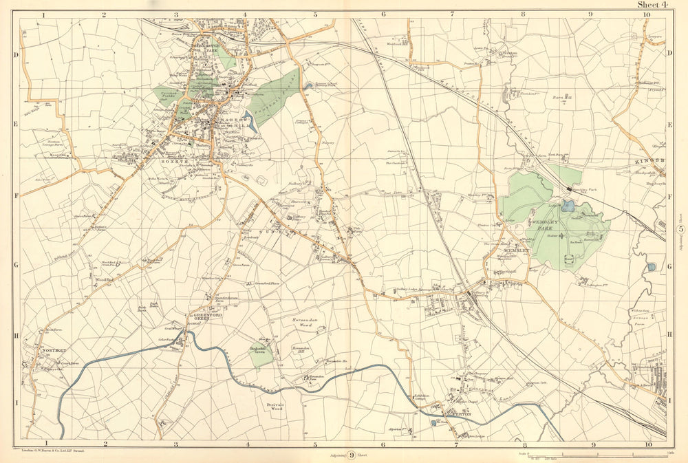 HARROW WEMBLEY BRENT Sudbury Greenford Northolt Kenton Alperton. BACON  1903 map