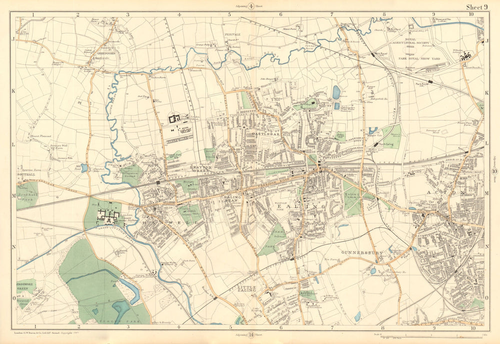 EALING/ACTON Greenford Hanwell Gunnersbury Perivale Hanger Lane. BACON  1903 map