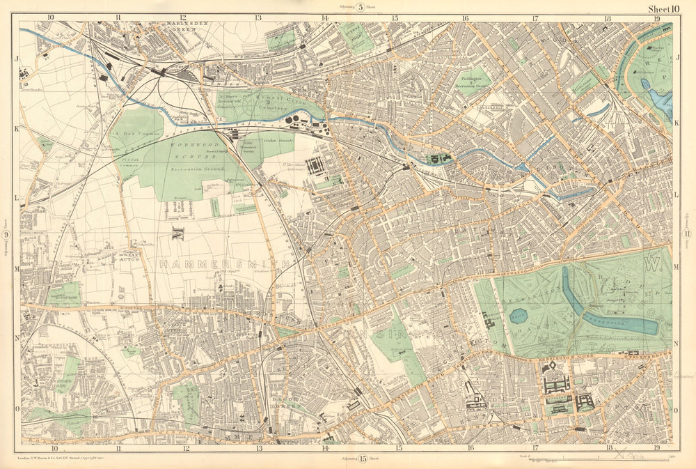 LONDON Notting Hill Kensington St Johns Wd Hammersmith Bayswater BACON  1903 map