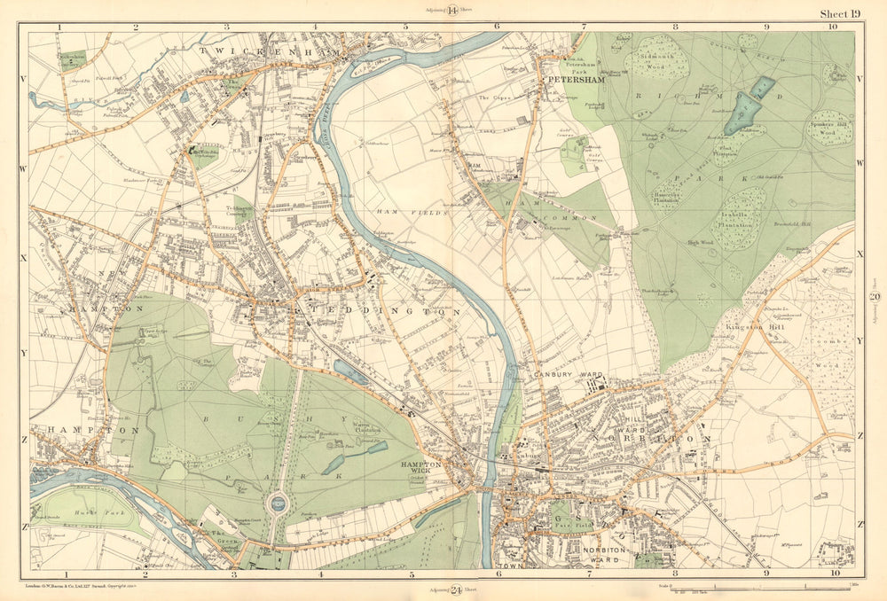 SW LONDON Twickenham Kingston Teddington Hampton Richmond. BACON  1903 old map
