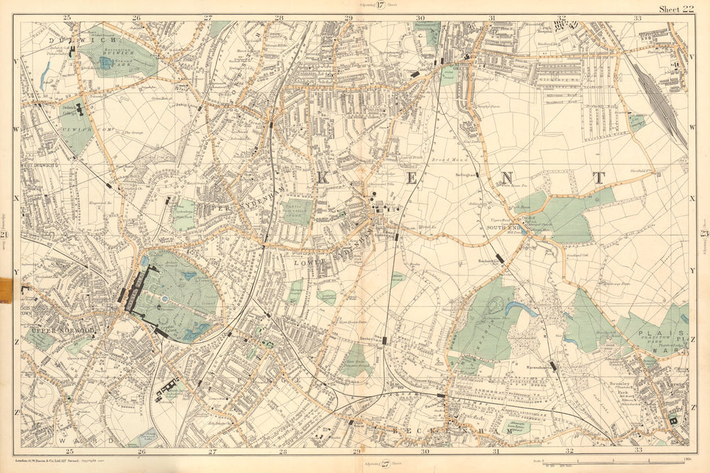 LONDON Sydenham Penge Beckenham Catford Norwood Dulwich Lewisham BACON  1903 map