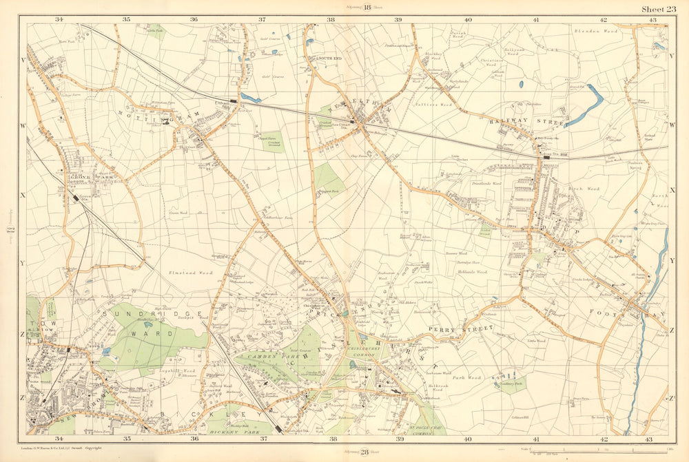 CHISLEHURST Eltham Mottingham Bromley Sidcup Foots Cray Catford. BACON  1903 map