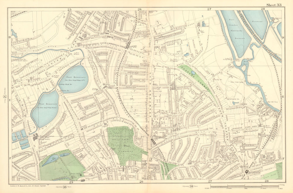 STOKE NEWINGTON Upper Clapton Stamford Hill Tottenham Manor House 1903 old map
