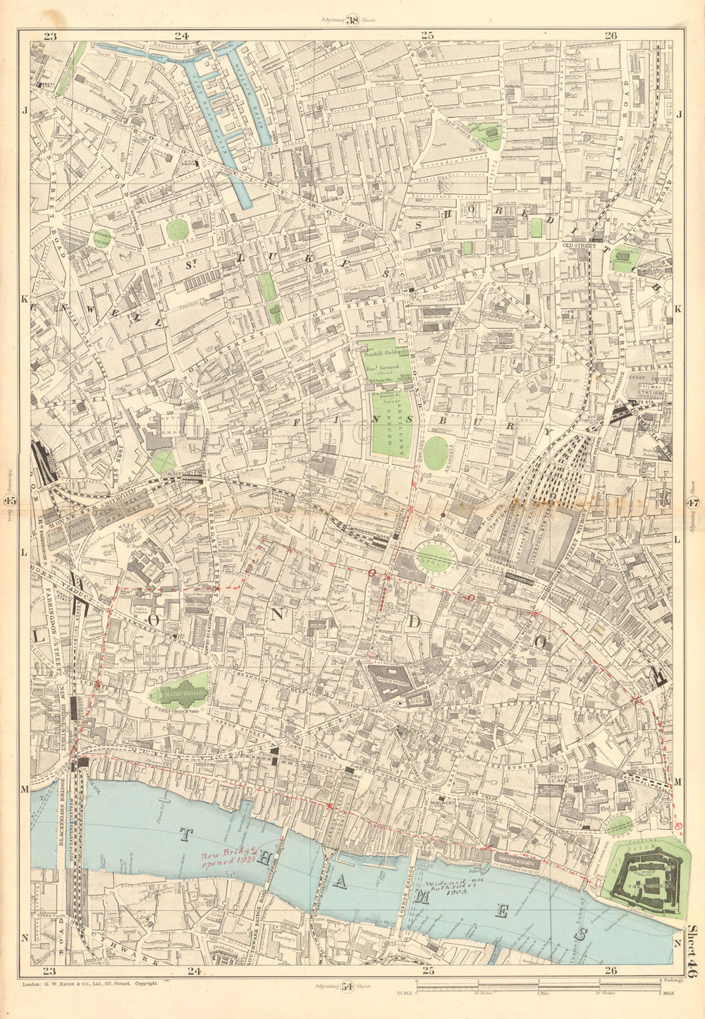 CITY OF LONDON Shoreditch Clerkenwell Southwark Broadgate Moorgate 1903 map