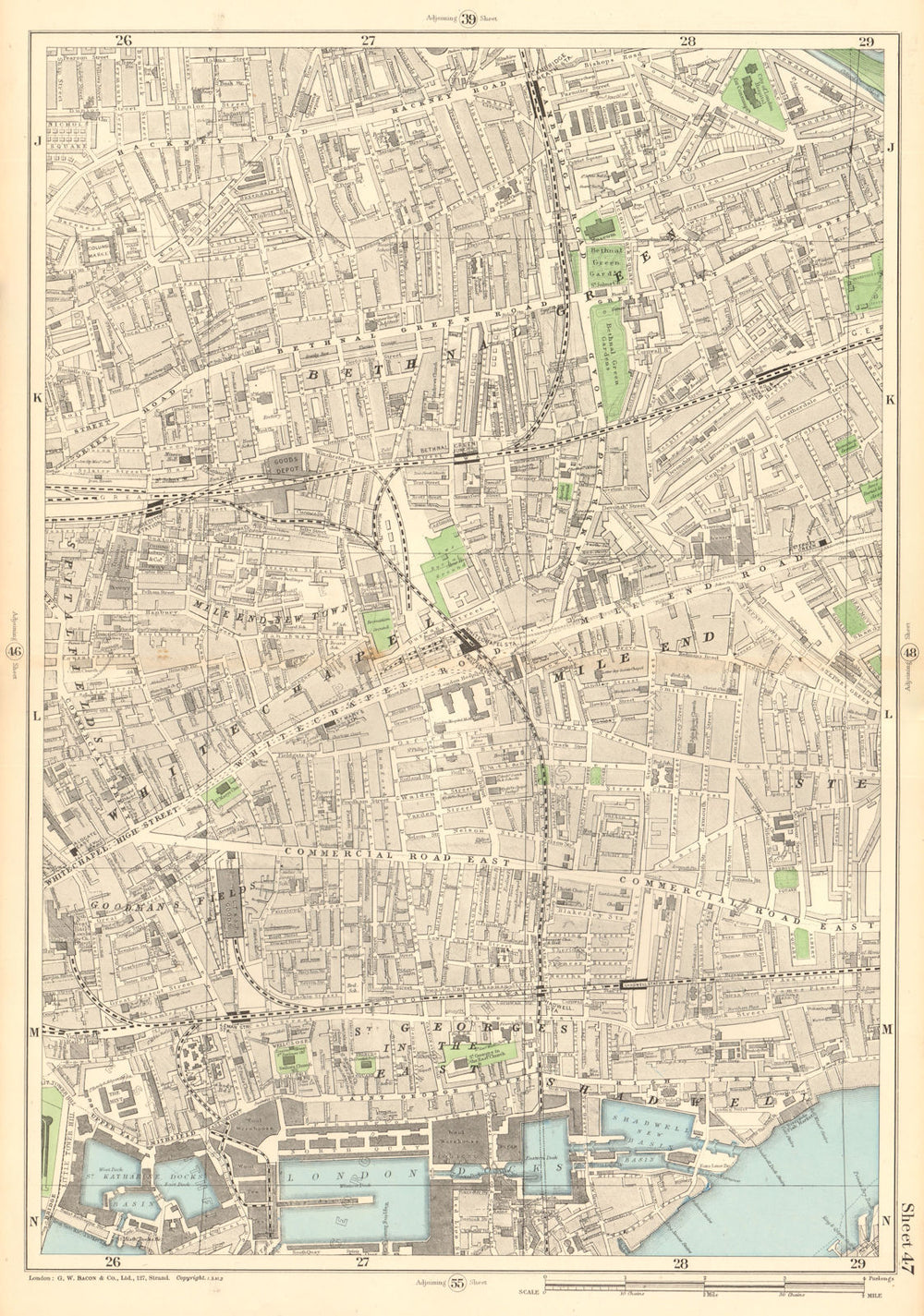 BETHNAL GREEN WHITECHAPEL Mile End Shadwell Wapping Stepney Shoreditch 1903 map